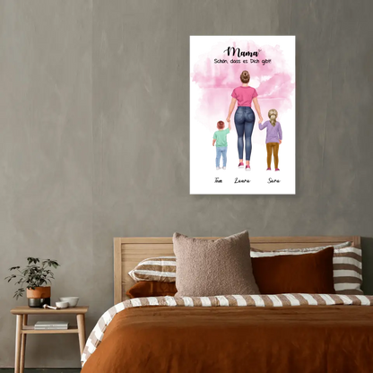 Mutter mit zwei Kindern - personalisiertes Geschenk - Leinwand