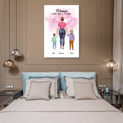 Mutter mit zwei Kindern - personalisiertes Geschenk - Leinwand