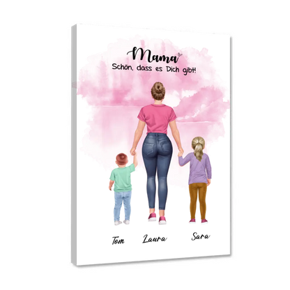 Mutter mit zwei Kindern - personalisiertes Geschenk - Leinwand