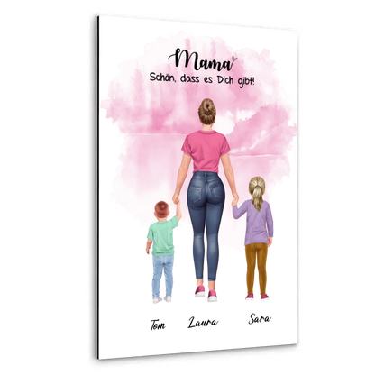 Mutter mit zwei Kindern - personalisiertes Geschenk - Leinwand
