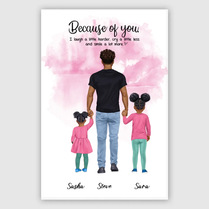 Vater mit zwei Kindern - personalisiertes Geschen - Leinwand