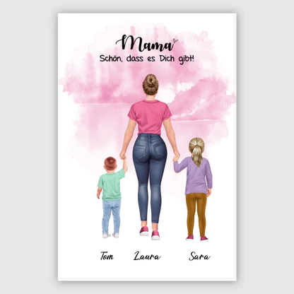 Mutter mit zwei Kindern - personalisiertes Geschenk - Leinwand