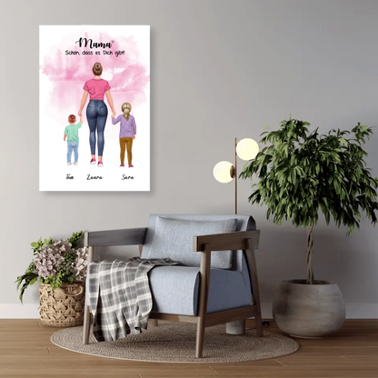 Mutter mit zwei Kindern - personalisiertes Geschenk - Leinwand