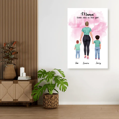 Mutter mit zwei Söhnen - personalisiertes Geschenk - Leinwand