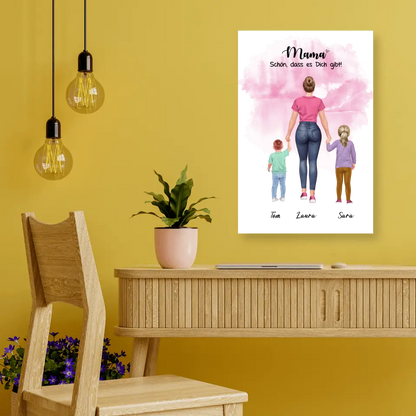 Mutter mit zwei Kindern - personalisiertes Geschenk - Leinwand