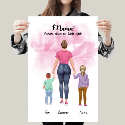 Mutter mit zwei Kindern - personalisiertes Geschenk - Leinwand