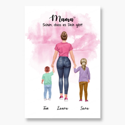 Mutter mit zwei Kindern - personalisiertes Geschenk - Leinwand