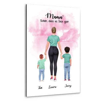 Mutter mit zwei Söhnen - personalisiertes Geschenk - Leinwand
