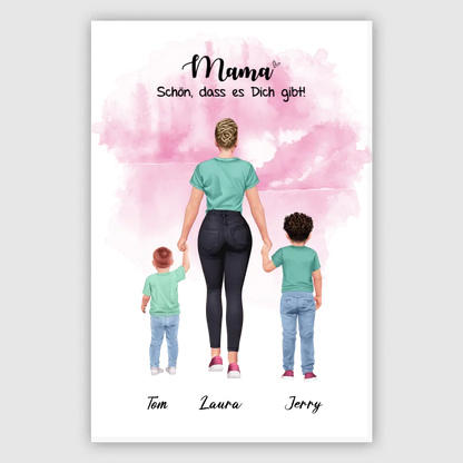 Mutter mit zwei Söhnen - personalisiertes Geschenk - Leinwand