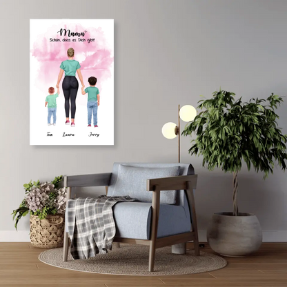 Mutter mit zwei Söhnen - personalisiertes Geschenk - Leinwand