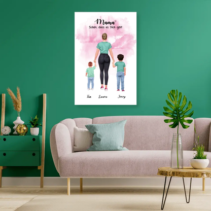 Mutter mit zwei Söhnen - personalisiertes Geschenk - Leinwand