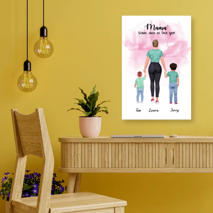 Mutter mit zwei Söhnen - personalisiertes Geschenk - Leinwand