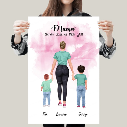 Mutter mit zwei Söhnen - personalisiertes Geschenk - Leinwand