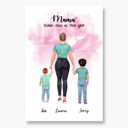 Mutter mit zwei Söhnen - personalisiertes Geschenk - Leinwand