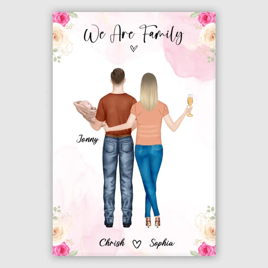 Personalisiertes Geschenk Ehepaar mit neugeborenem Baby - Alu-Dibond