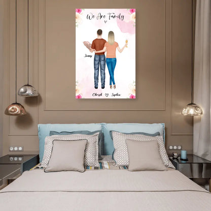 Personalisiertes Geschenk Ehepaar mit neugeborenem Baby - Alu-Dibond