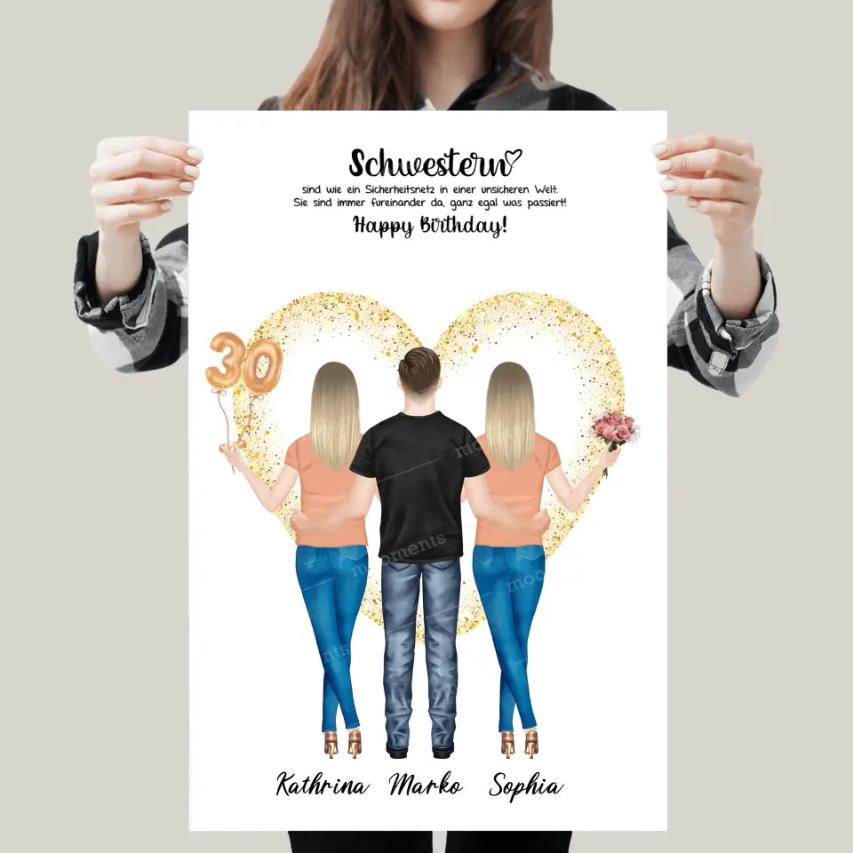 3 Freundinnen - Personalisiertes Geburtstagsgeschenk - Alu-Dibond