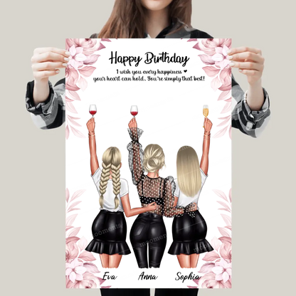 Geschenk ,,3 beste Freundinnen'' - Alu-Dibond