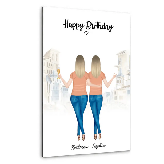 2 Freundinnen - Personalisiertes Geburtstagsgeschenk - Alu-Dibond
