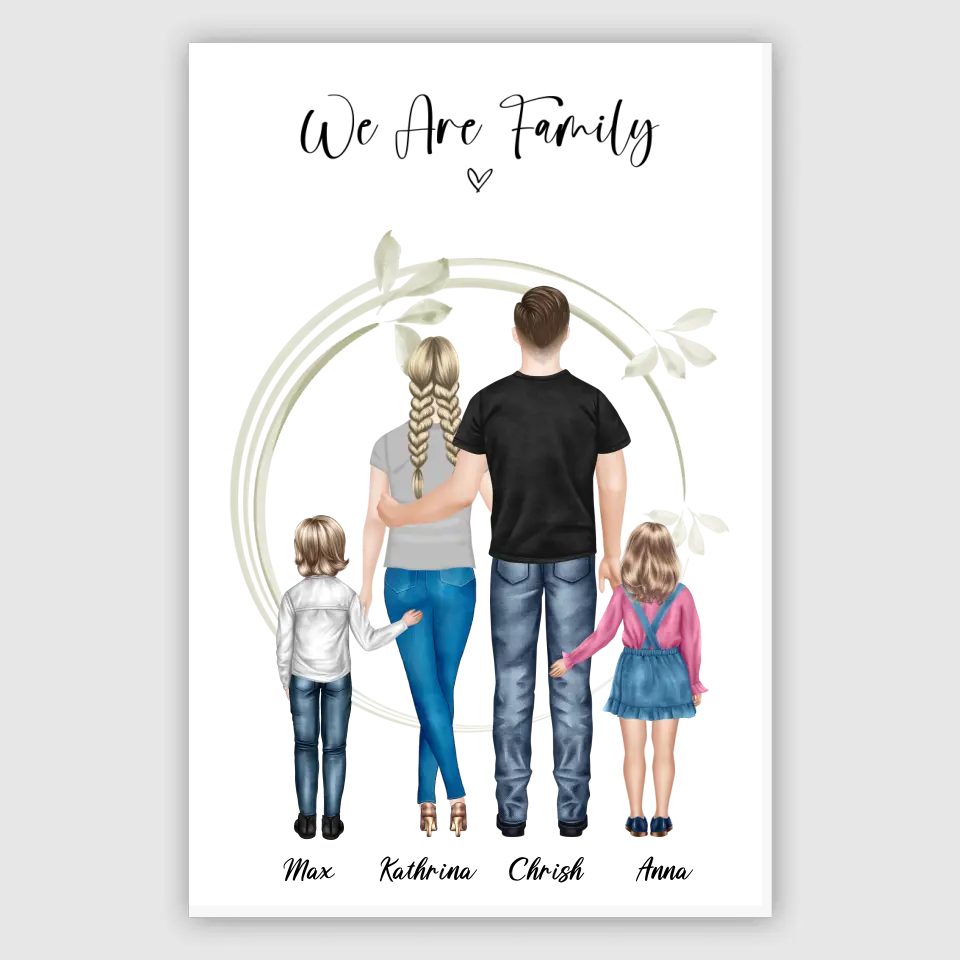 Ehepaar mit Tochter und Sohn - persönliches Wandbild - Alu-Dibond