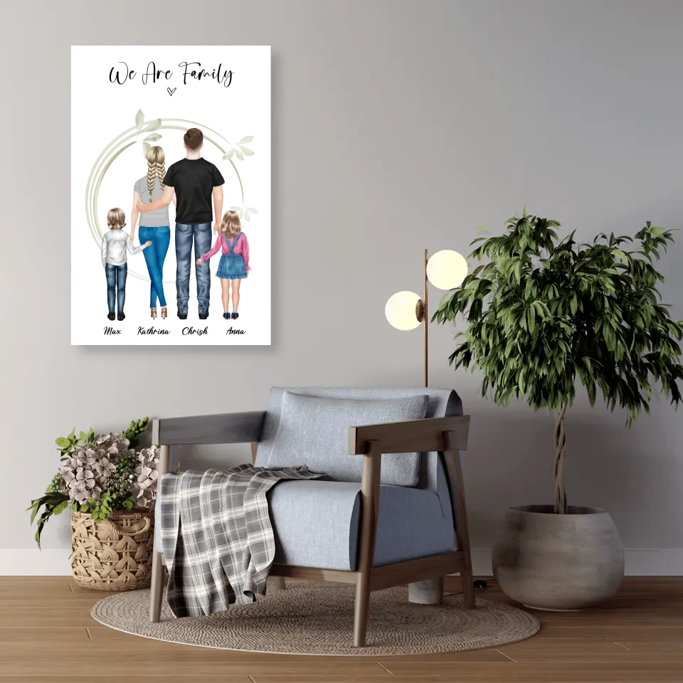 Ehepaar mit Tochter und Sohn - persönliches Wandbild - Alu-Dibond