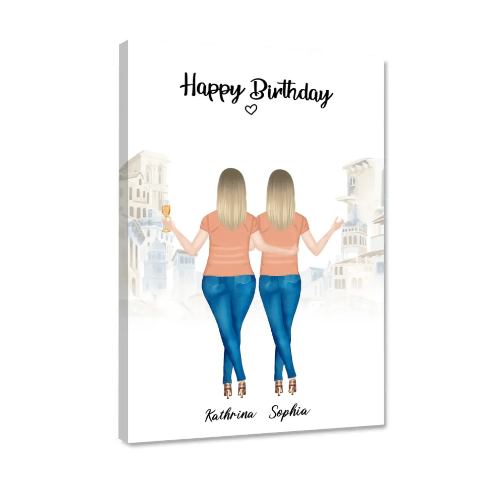 2 Freundinnen - Personalisiertes Geburtstagsgeschenk - Alu-Dibond