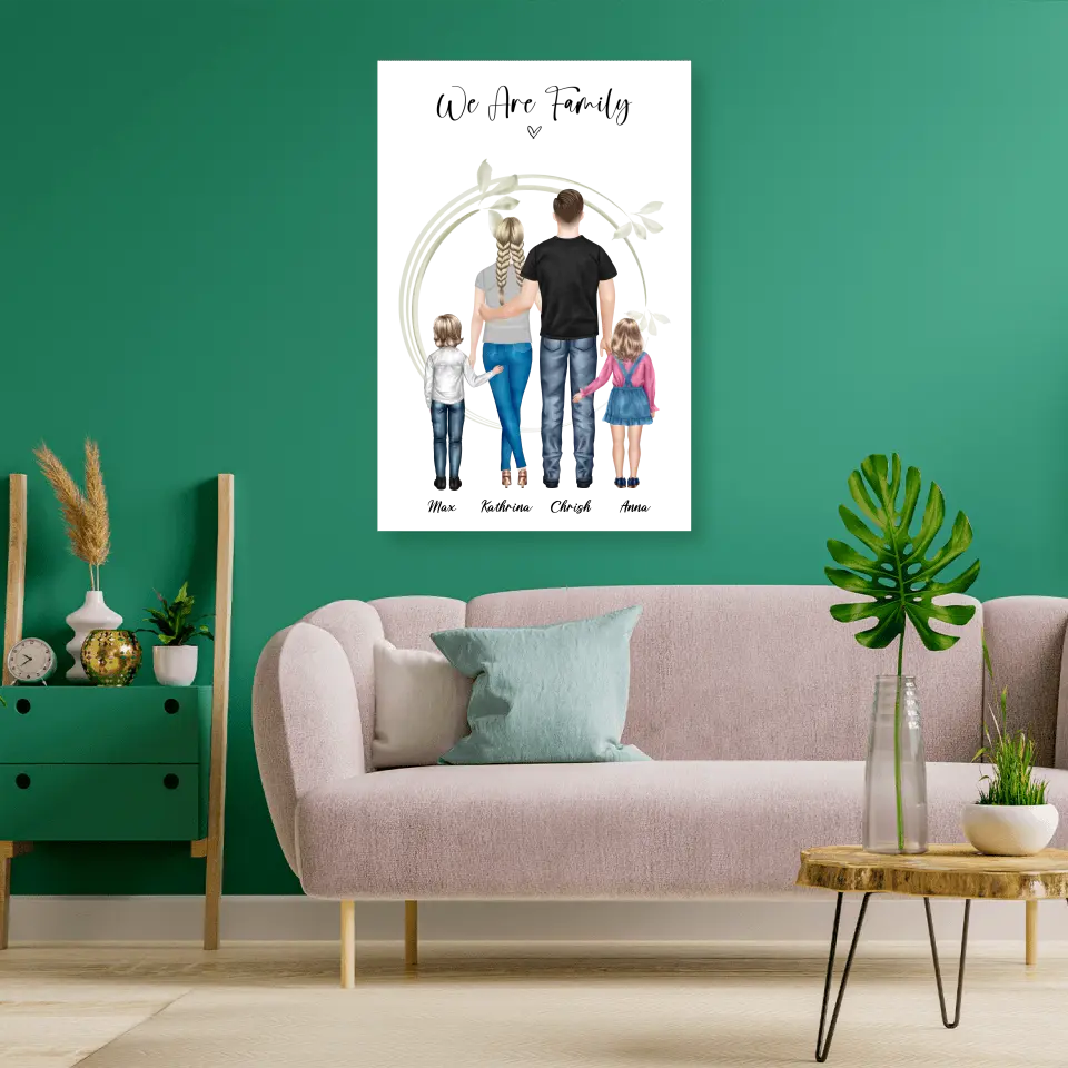 Ehepaar mit Tochter und Sohn - persönliches Wandbild - Alu-Dibond