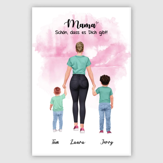 Mutter mit zwei Söhnen - personalisiertes Geschenk - Alu-Dibond