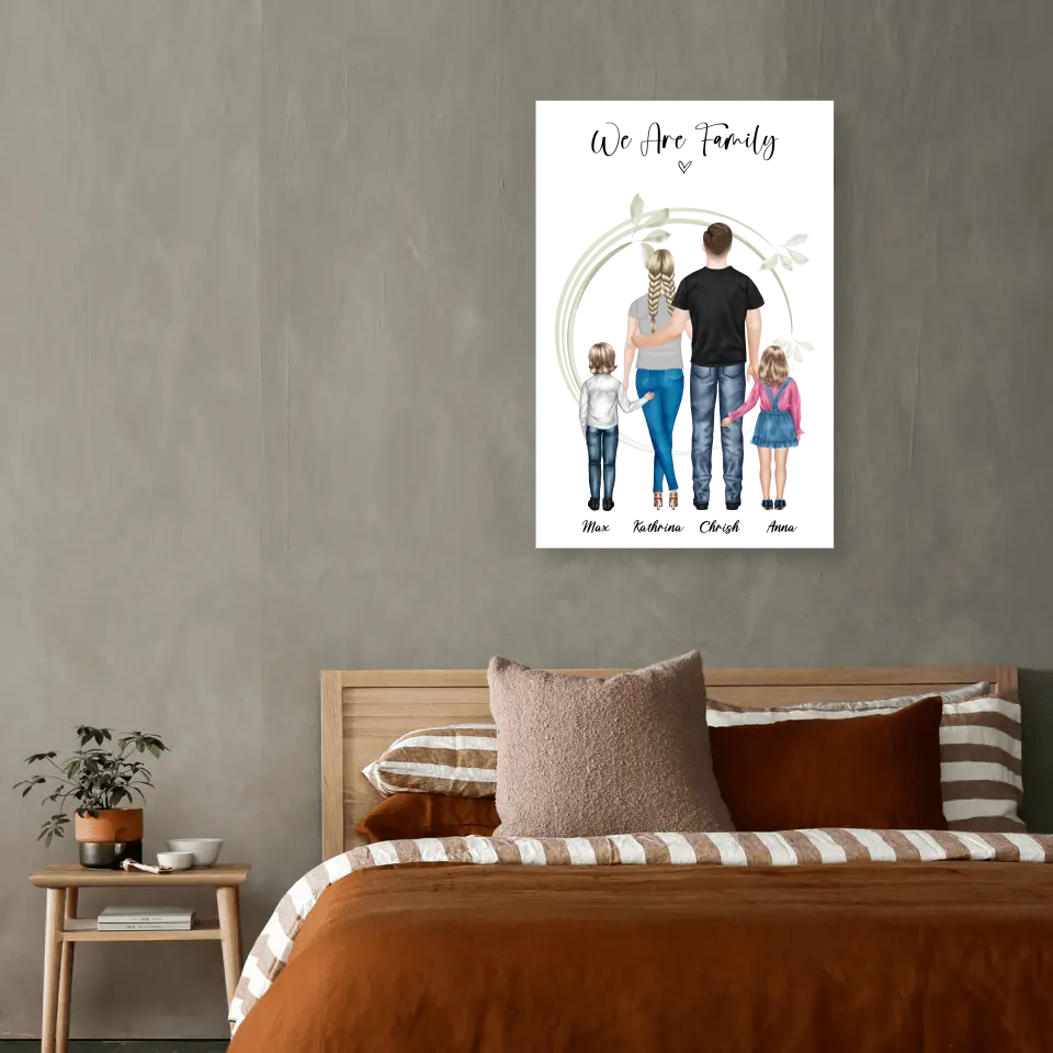 Ehepaar mit Tochter und Sohn - persönliches Wandbild - Alu-Dibond