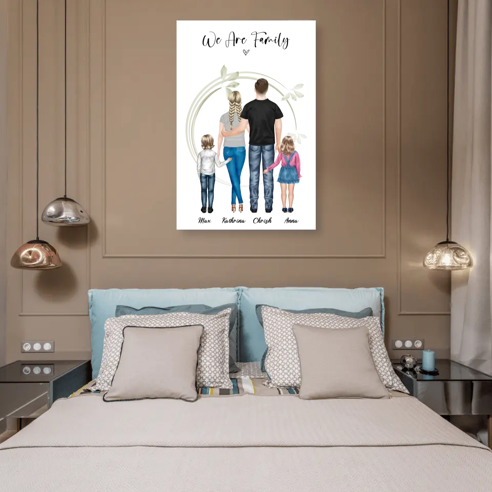 Ehepaar mit Tochter und Sohn - persönliches Wandbild - Alu-Dibond
