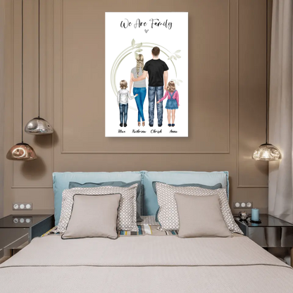 Ehepaar mit Tochter und Sohn - persönliches Wandbild - Alu-Dibond