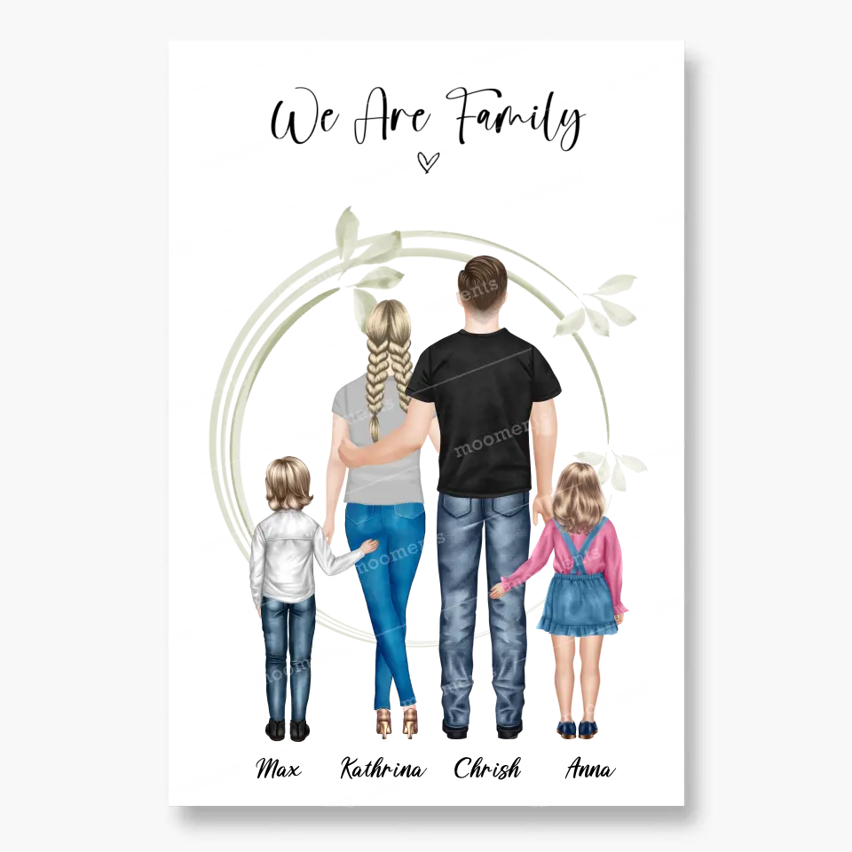 Ehepaar mit Tochter und Sohn - persönliches Wandbild - Alu-Dibond