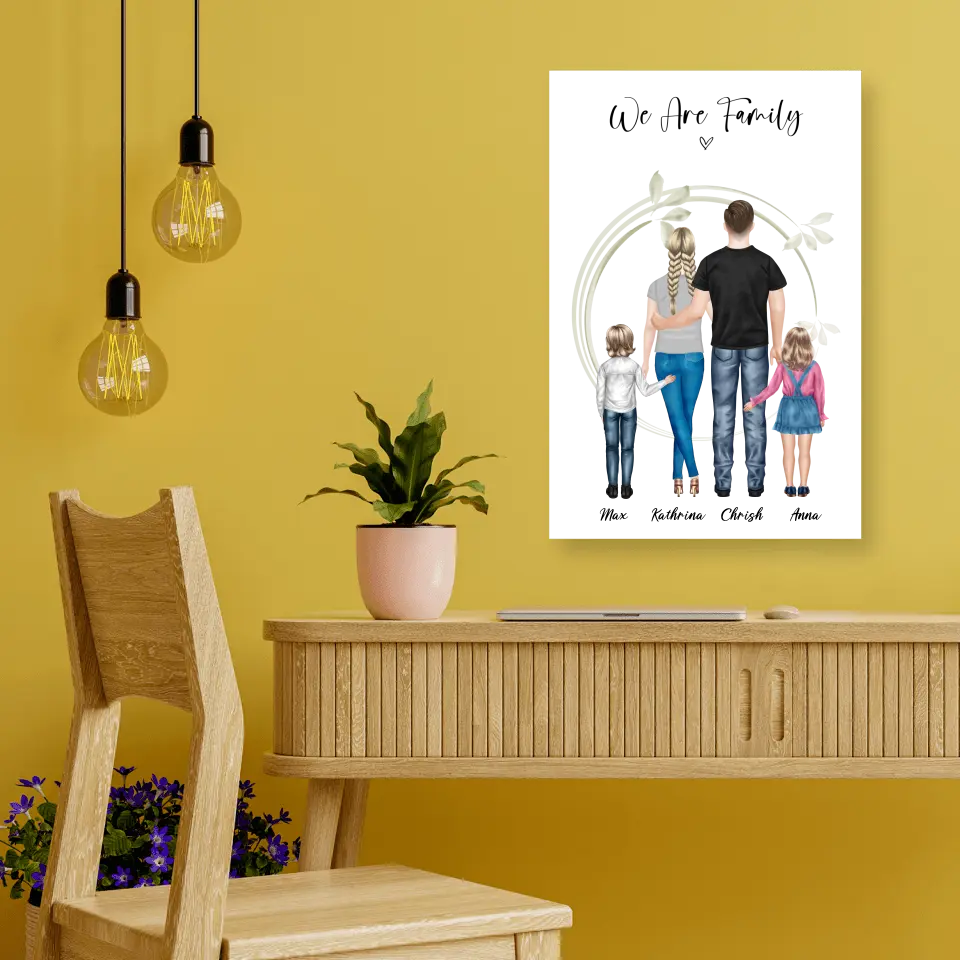 Ehepaar mit Tochter und Sohn - persönliches Wandbild - Alu-Dibond