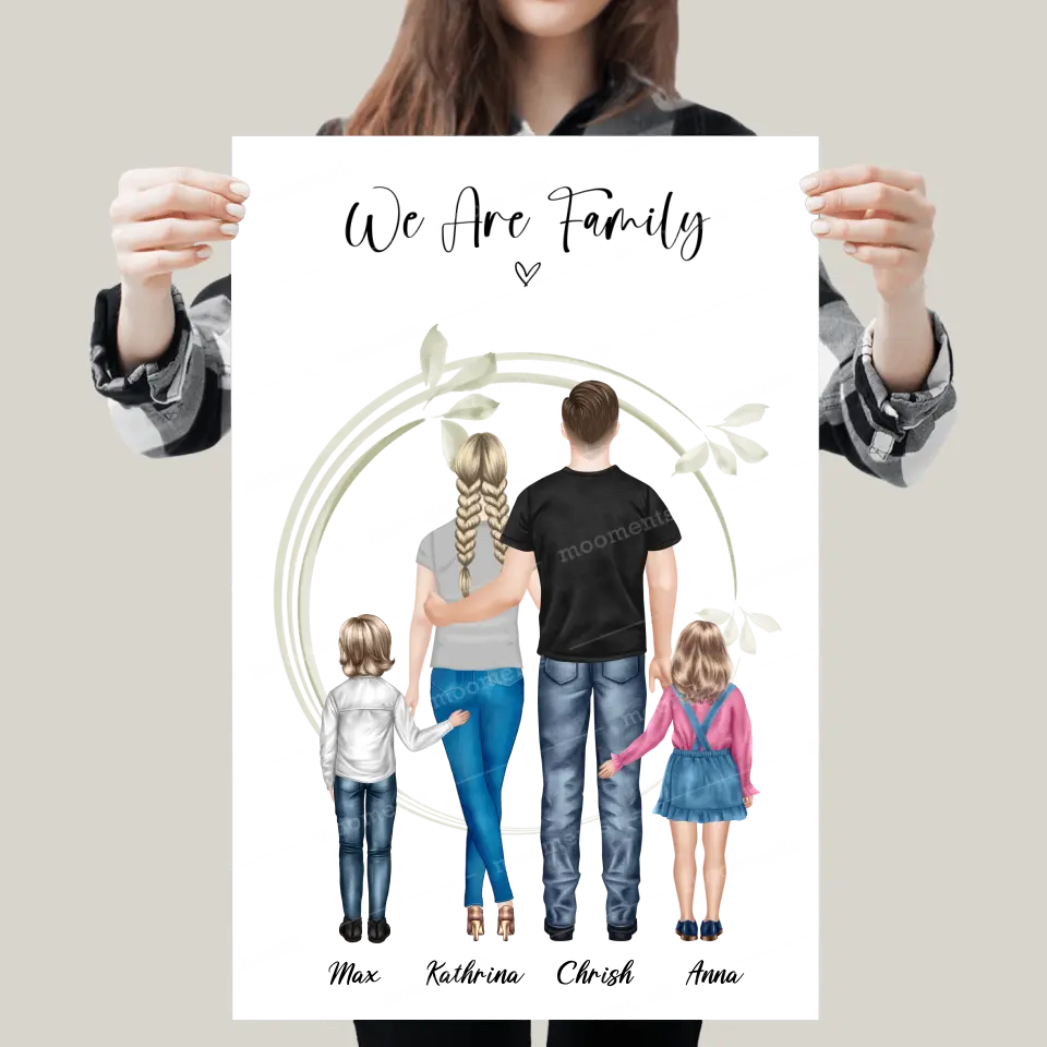 Ehepaar mit Tochter und Sohn - persönliches Wandbild - Alu-Dibond