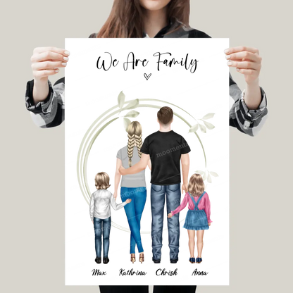 Ehepaar mit Tochter und Sohn - persönliches Wandbild - Alu-Dibond