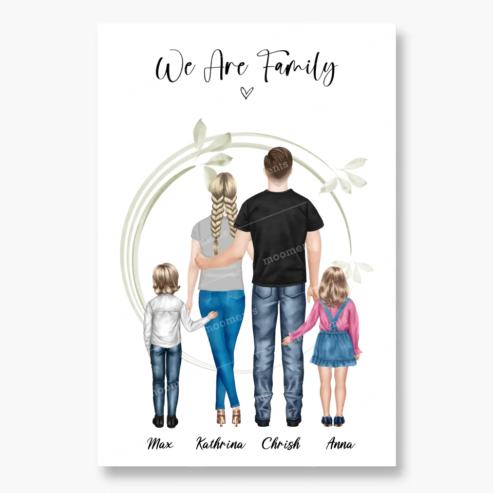 Ehepaar mit Tochter und Sohn - persönliches Wandbild - Alu-Dibond