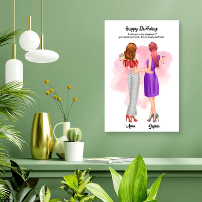 2 Freundinnen personalisiertes Partygeschenk - Alu-Dibond
