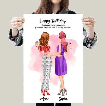 2 Freundinnen personalisiertes Partygeschenk - Alu-Dibond
