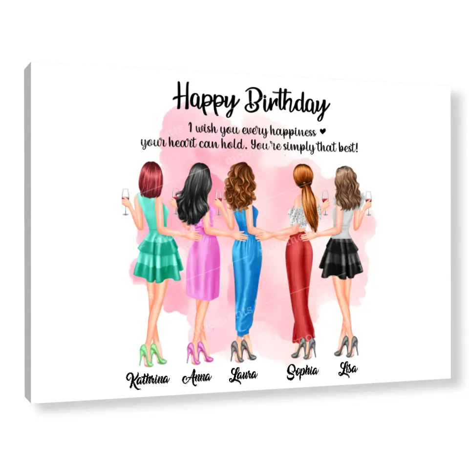 5 Freundinnen Bild Geschenk personalisiert - Poster