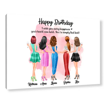 5 Freundinnen Bild Geschenk personalisiert - Poster