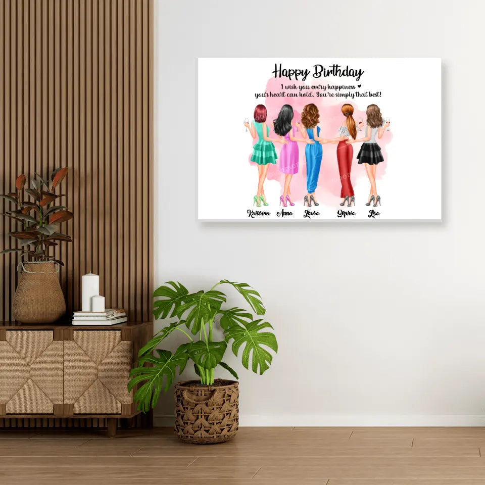 5 Freundinnen Bild Geschenk personalisiert - Poster