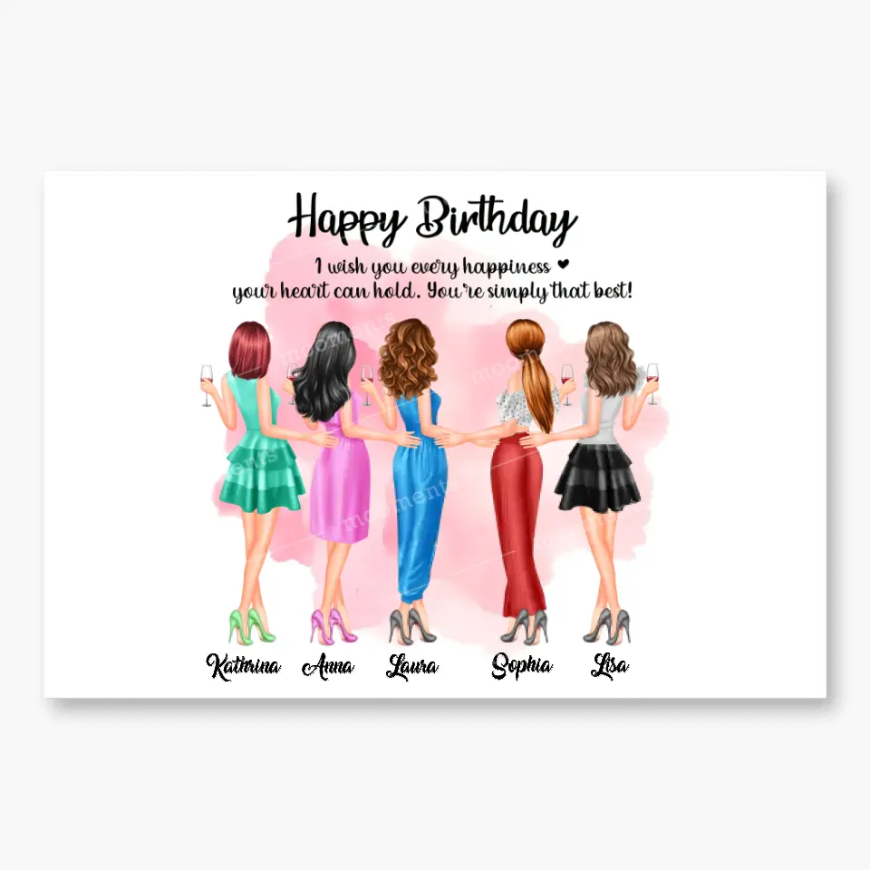 5 Freundinnen Bild Geschenk personalisiert - Poster