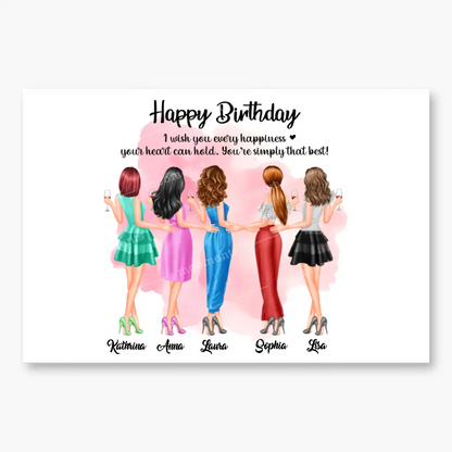 5 Freundinnen Bild Geschenk personalisiert - Poster
