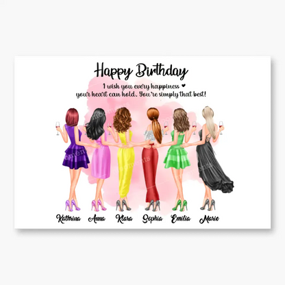 6 Freundinnen Bild Geschenk personalisiert - Alu-Dibond