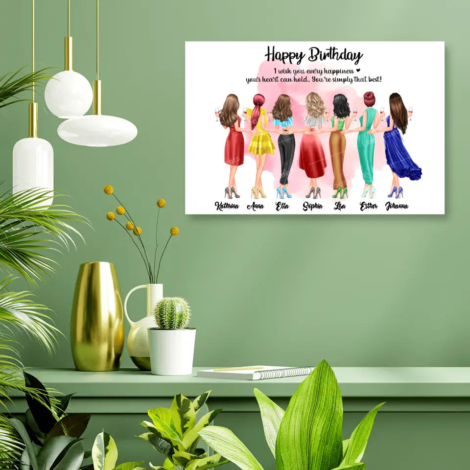 7 Freundinnen Bild Geschenk personalisiert - Poster