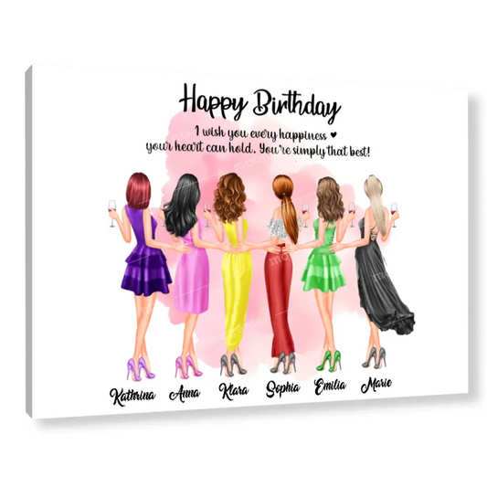 6 Freundinnen Bild Geschenk personalisiert - Leinwand