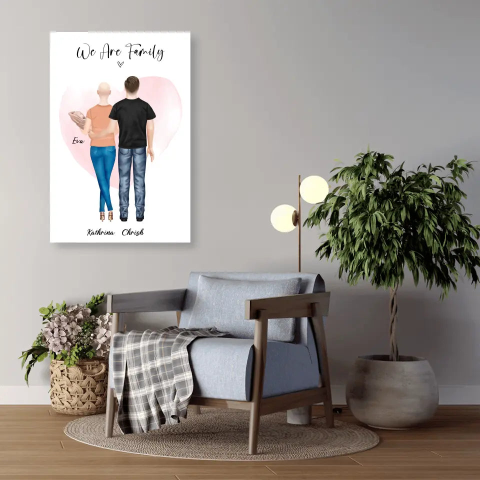 Personalisiertes Geschenk Ehepaar mit neugeborenem Baby - Leinwand
