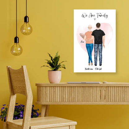 Personalisiertes Geschenk Ehepaar mit neugeborenem Baby - Leinwand
