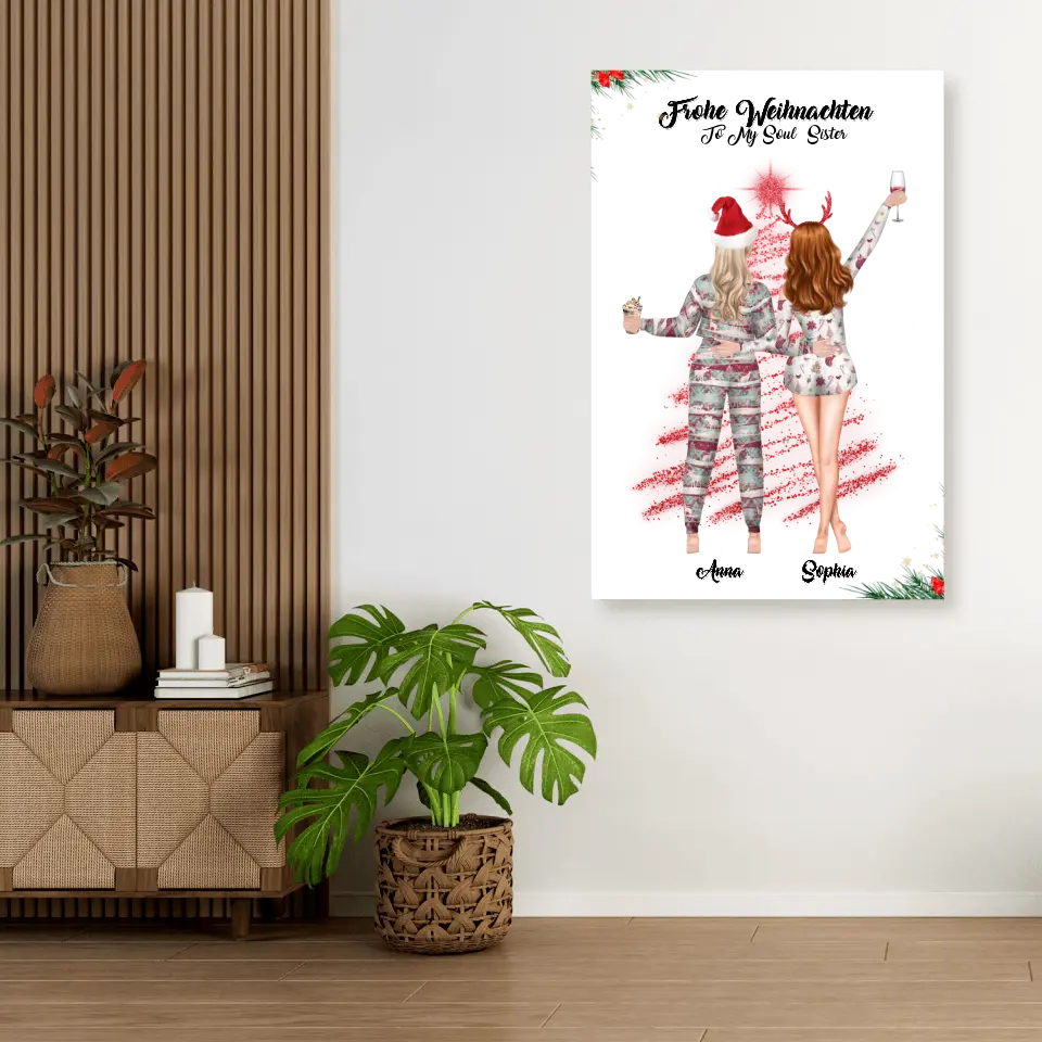 Weihnachtsfeier 2 Freundinnen Personalisiertes Geschenk - Leinwand