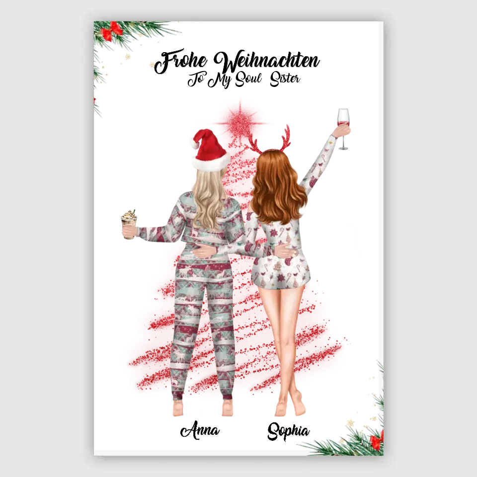 Weihnachtsfeier 2 Freundinnen Personalisiertes Geschenk - Leinwand
